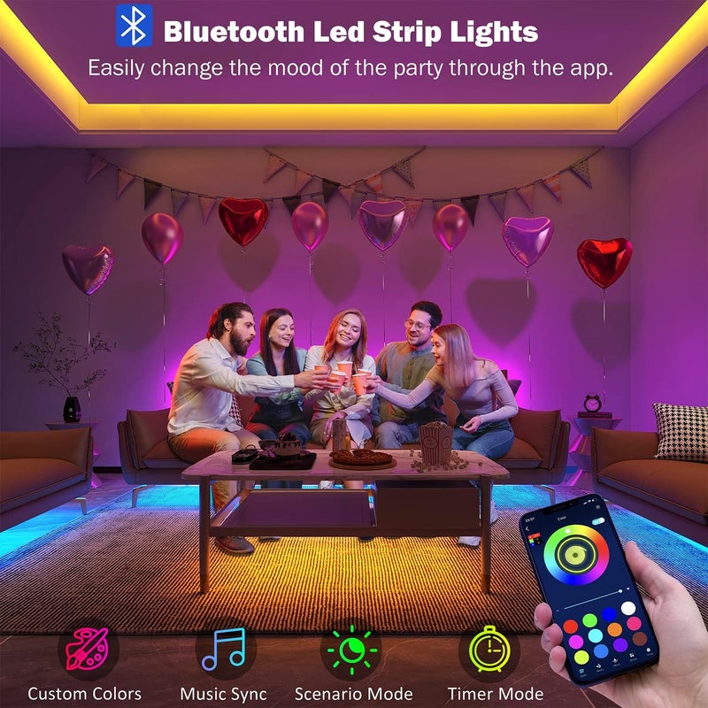 Leeleberd 130 ft Led Lights for Bedroom,(2 Rolls of 65FT) Bluetooth Smart APP Control Color Changing RGB Led Strip Lights with Remote Control Led Lights for Room Kitchen Party Home Decoration - Image 2